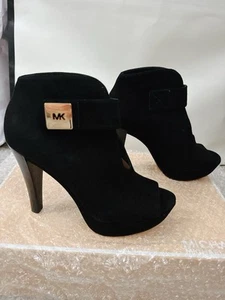 NEW Michael Kors Davenport Bootie Size 7 Black Suede w/MK Gold Logo On Strap. - Picture 1 of 15
