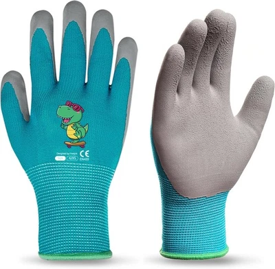 Guantes de jardinería para niños de 3 a 5 años, trabajo de patio XXXS, dinosaurio azul (paquete de 1)  Foto 1 de 4