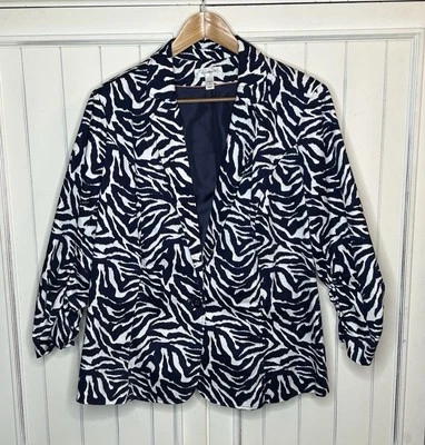 Mujer Vestido Granero Forrado Azul Animal Estampado Cebra Blazer Chaqueta Talla 1X Ropa de Trabajo Foto 1 de 4