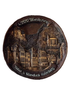 4 WW Wanderung Hiking 3D Carved Plaque Vintage Idar-Oberstein Germany Heimbach - Picture 1 of 7