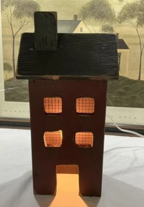 Primitive Amish Salzkasten Scheune rot beleuchtetes Haus, Lancaster PA USA mit Licht 15" - Bild 1 von 9