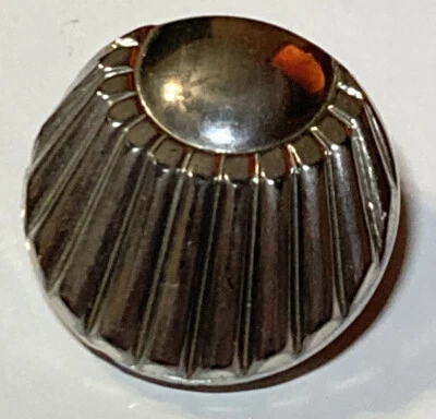VTG Black Glass Button Self Shank Silver Foil Abstract Ribbed Off Center 3/4" - Image 1 of 4