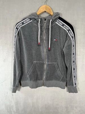 Tommy Hilfiger 运动灰色带条纹拉链连帽夹克运动衫 S 码 — 第 1/4 张图片