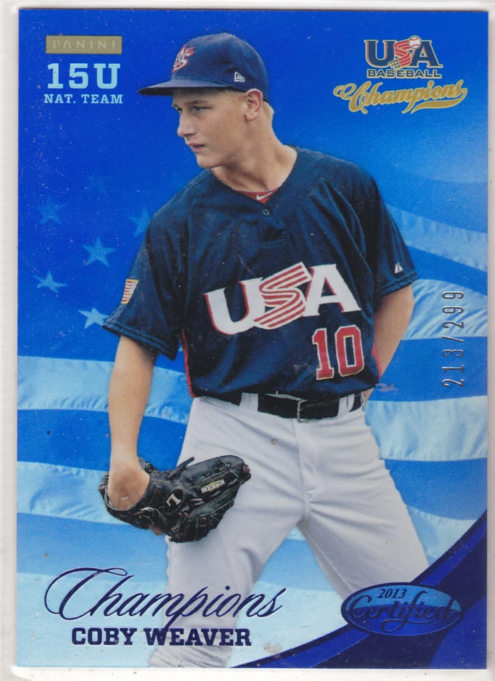 2013 USA Champions National Team Certified Mirror Blue Coby Weaver #187  213/299 - Image 1 of 1