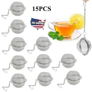 15PC Stainless Steel Loose Mesh Ball Tea Leaf Strainer Infuser Herb Spice Filter - Picture 1 of 7