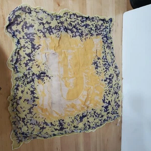 Bufanda cuadrada de seda pura transparente de colección amarillo azul bordes enrollados a mano 20,5" x 20,5" - Imagen 1 de 3