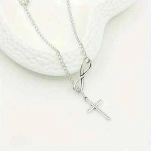 Stylische Silber Halskette Damen Infinity Kreuz Kette Edelstahl Schmuck Geschenk - Bild 1 von 3
