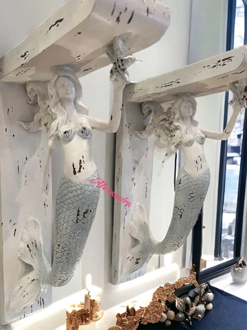 Set Of 2 Mermaid Corbel Shelf Holder Lovely Lady Finely Detailed Nautical New Cover