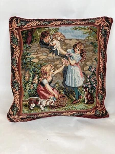 Arazzo Cuscino da lancio Due Facciali Cova Bambini Animali Bordo Floreale Nero Borgogna - Foto 1 di 5