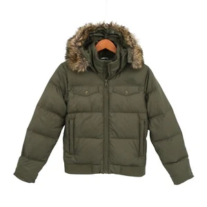 The North Face Girls Gotham 550 Down Green Fur Trim Hooded Puffer Jacket L 14/16 - Picture 1 of 7