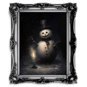 Spooky Snowman Wall Art Dark Winter Christmas Painting Dark Cottagecore Artwork - Picture 1 of 22