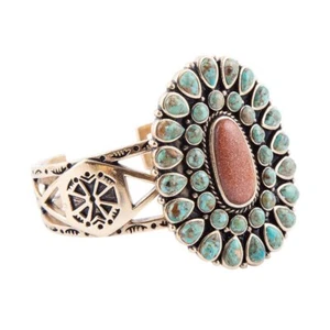 Sedona Turquoise Goldstone Statement Cuff Bracelet - Picture 1 of 3