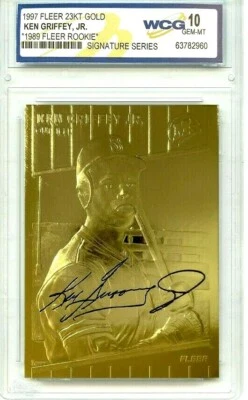 KEN GRIFFEY JR 1997 FLEER ORO 23K 1989 WCG GEMA MT 10 ¡TARJETA DE NOVATO AUTOGRAFIADA! Foto 1 de 2
