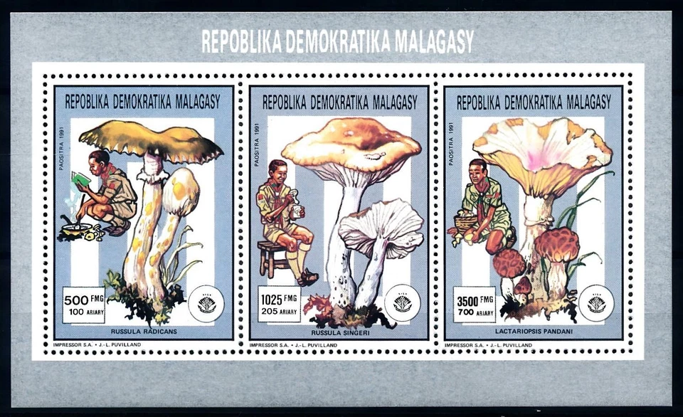 [95940] Madagascar Malagasy 1991 Mushrooms  Scouting Perf. Miniature Sheet MNH - Image 1 of 1