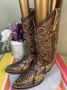 DURANGO CRUSH Western Faux Snakeskin Boots Scalloped Embroidered Women’s US 7 M