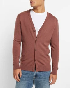 $118 Express Men’s Y-Neck 100% Merino Wool Cardigan Dusty Rose Size S - Picture 1 of 6