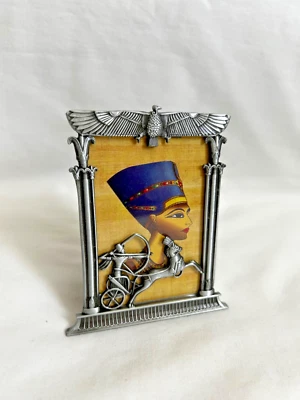Egyptian Metal Picture Frame Nefertiti Chariot Eagle Silver 4.25"x 3.25" #26 - Image 1 of 2