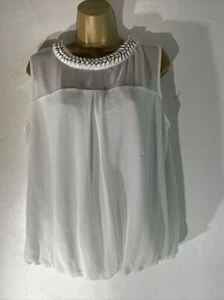 womens Dorothy Perkins Uk 16 White Sleeveless Beaded Neck lined Occasion blouse - Picture 1 of 5