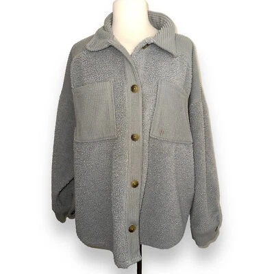 V2* AE American Eagle Acogedora Cazadora Sherpa Gris L Cazadora Gran Tamaño Acogedora Peluche Foto 1 de 4