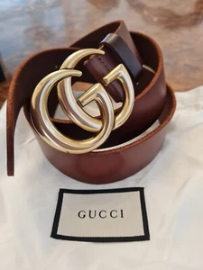 Gucci Belt GG Marmont Brown Leather Brass Buckle 105 cm- 36/38 waist - Picture 1 of 5