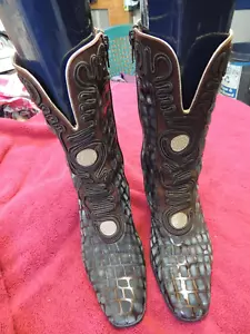 Hand-made Italian Faux-Alligator Skin Calf-Length Boots, Black & Brown Size 36EU - Picture 1 of 17