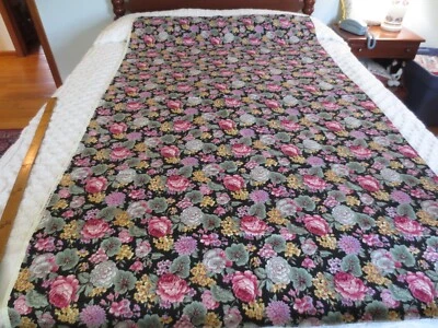 4178.  HOFFMAN Coventry Collection FLORAL on BLACK COTTON FABRIC-43"x 1-7/8 yds. - Image 1 of 3