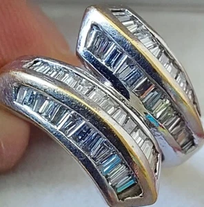 18Ct White Gold 1.00Ct Diamond Art Deco Cluster Crossover Ring Size N Heavy 7g - Picture 1 of 10