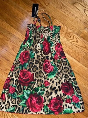 Dolce and Gabbana kids leopard and rose print spagetti strap kids dress - Image 1 of 3