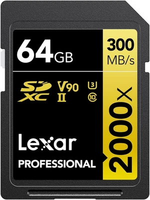 Professional 2000X SD Card 64GB, SDXC UHS-II Memory Card, up to 300Mb/S Read, 2 - Image 1 of 4