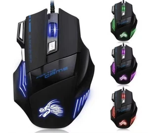 LED Optical PC Gaming Mouse USB Wired Programmable 7 Buttons 5500 DPi Mice Gamer - Picture 1 of 7