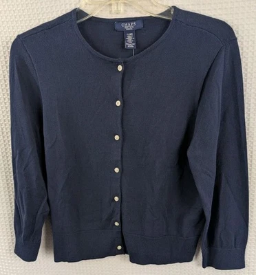 Cárdigan con botones de algodón azul marino Chaps mangas 3/4 nuevo con etiquetas talla grande pequeño Foto 1 de 4
