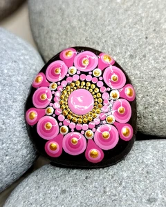 Mandala Stein, pink, Glücksbringer, Naturstein vom Bodensee, handbemalt, Unikat - Bild 1 von 9