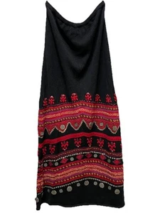 Double D Ranch Black Linen Boho Western Metal Coins Heavy Embroidered Maxi Skirt - Picture 1 of 12