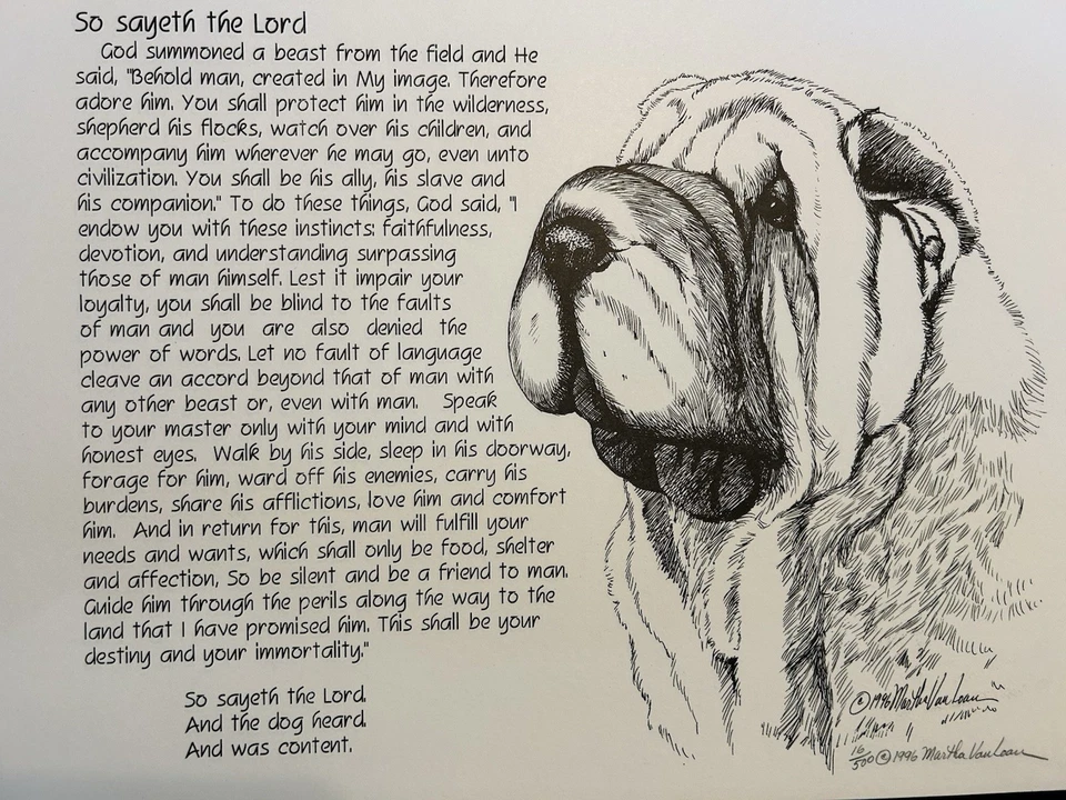 Pluma y tinta originales Shar Pei Poema de Martha Van Loan 14 X17 Foto 1 de 1