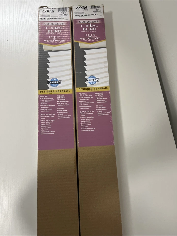 Set (2) Lotus & Windoware Cordless 1" Vinyl Blinds 22" x 36" White - Image 1 of 1