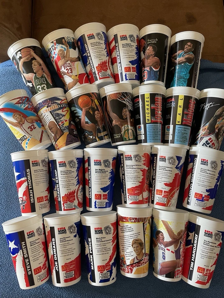 (25) McDonald’s Dream Team 1 And 2 Plastic Cups All Stars Jordan’s Etc 1990’s - Image 1 of 1