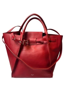 Celine Small Big Bag Red Supple Grain Calfskin With Long Strap Luggage Purse - Picture 1 of 19