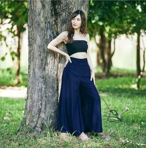 Lannaclothesdesign Cotton Palazzo Pants – Size Large – Navy Blue – Wide Leg Boho - Foto 1 di 11