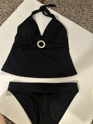 LA BLANCA Swimwear 2 Pc Large Silver Ring  Tankini Bikini Womens  Sz 8 - Image 1 of 4