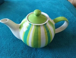 Whittard Candy Stripped Chelsea Teapot In Shades Of Green. - Picture 1 of 5