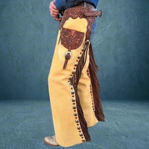 Gorras vaqueras de cuero gamuza occidental con cinturón de herramientas y detalle de flecos - Imagen 1 de 3