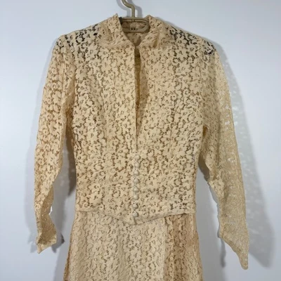 Vestido de novia vintage de 1920 de encaje de dos piezas sin tirantes chaqueta beige crema encaje Foto 1 de 4