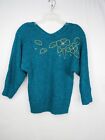 Vtg Le Chois Petites Blue W/Floral Scoop Neck 3/4 Sleeve Sweater Sz Pm #A660