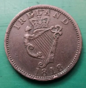 Ficha de centavo de 1818 protesta fiscal de Irlanda por fecha Jorge III #404 - Imagen 1 de 2