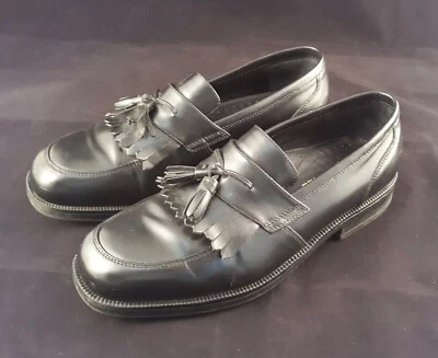 Mocasín sin cordones Hush Puppies HPO2 Flex de cuero negro con flecos borla para hombre talla 9,5  Foto 1 de 4