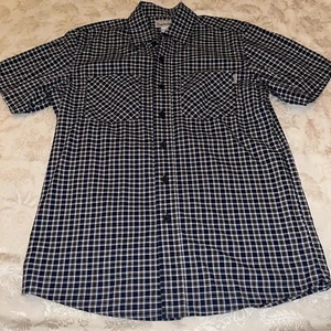 Mens M Plaid Blue Carhartt Button Down Dress Shirt 100% Cotton - Picture 1 of 4