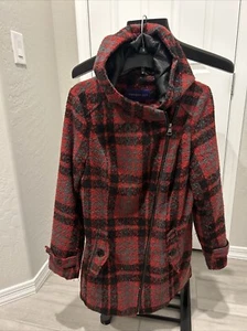 Madden Girl Buffalo Karo Karo Tunika Reißverschluss Kapuze Mantel rot und schwarz Gr. M - Bild 1 von 10
