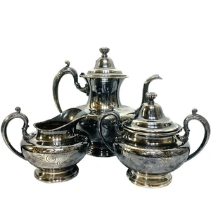 PairPoint Mfg Co Floral Silber Vierfach Teller Tee/Kaffee Set Antik 1920er USA - Bild 1 von 24