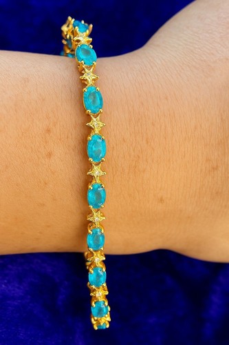 VALENTINO Bracciale donna tennis fiori taglio pera 6 50 ct placcato oro giallo 14 kt topazio blu