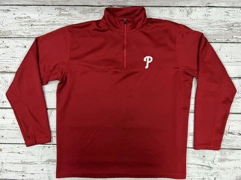 Antigua MLB Philadelphia Phillies Men's Red 1/4 Quarter Zip Pullover Sweater - L Cover